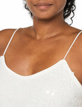 Anne Klein Missy Paillet Sequin Mesh V Neck Cami Bright White Size S by Deal US