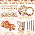 Guzbewu Fall Leaves Paper Plates Napkins Set 142pcs Orange White Autumn by Deal US