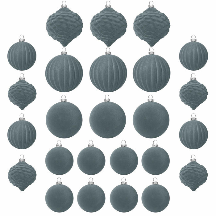 KI Store Velvet Christmas Balls Lux Gray 25pcs Flocked Xmas Tree Decor by Deal US
