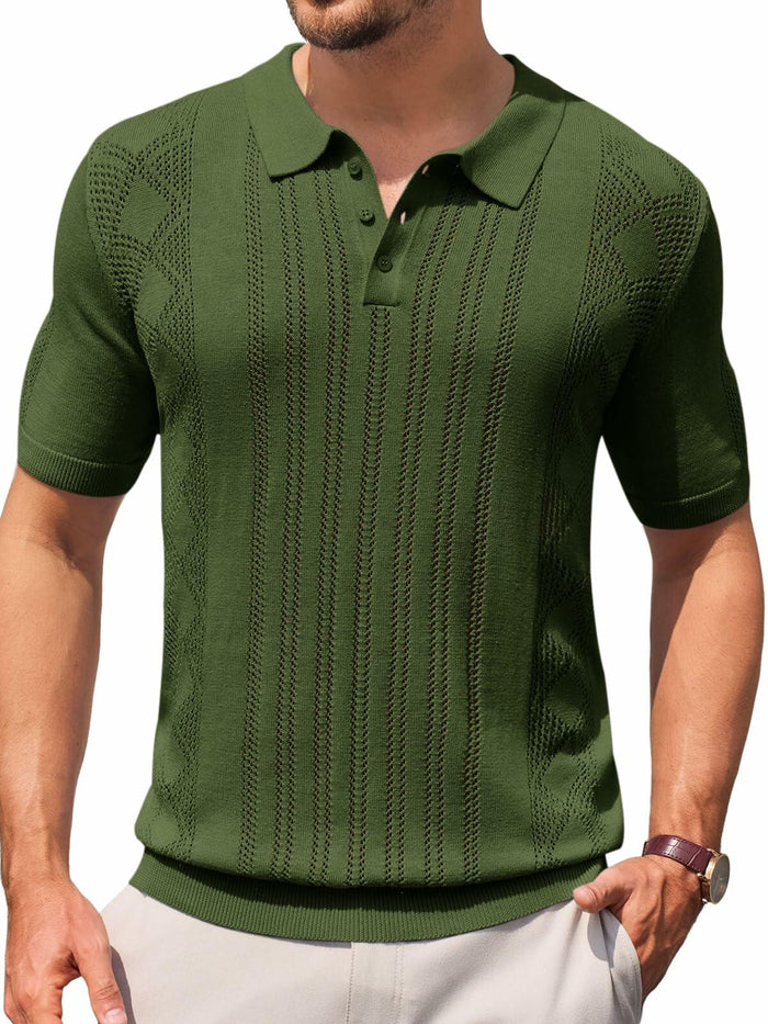 Runcati Mens Slim Fit Knit Polo Shirt Short Sleeve Cotton Army Green Size XL by Deal US
