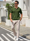 Runcati Mens Slim Fit Knit Polo Shirt Short Sleeve Cotton Army Green Size XL by Deal US