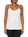 Anne Klein Missy Paillet Sequin Mesh V Neck Cami Bright White Size S by Deal US