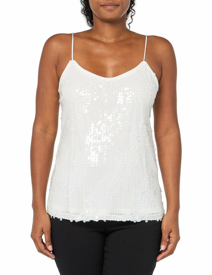 Anne Klein Missy Paillet Sequin Mesh V Neck Cami Bright White Size S by Deal US