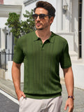 Runcati Mens Slim Fit Knit Polo Shirt Short Sleeve Cotton Army Green Size XL by Deal US