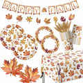 Guzbewu Fall Leaves Paper Plates Napkins Set 142pcs Orange White Autumn by Deal US
