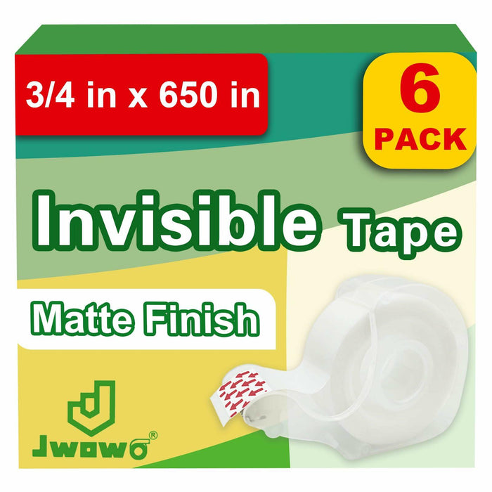 JWOWO Invisible Tape Refillable Dispenser Matte 3/4in x 650in 6 Pack by Deal US