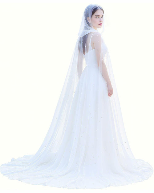 Geyoga Women Peals Tulle Hooded Cape Sheer Elf Cloak White by Deal US
