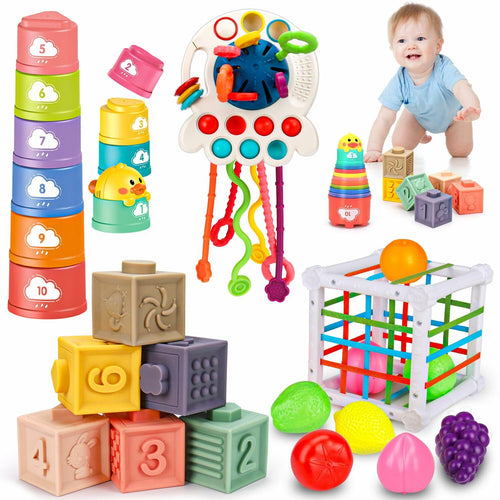 Qirptey Montessori Baby Toys Infant Pull String Stacking Cups Multicolor by Deal US