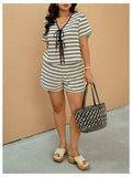 RoseSeek Women's Plus Size Striped Tie Front Top & Shorts Set Black/White XXL by Deal US