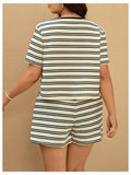 RoseSeek Women's Plus Size Striped Tie Front Top & Shorts Set Black/White XXL by Deal US