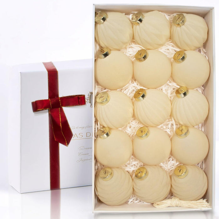 Obgora 15PCS 3.15" Beige Velvet Flocked Christmas Ornaments Balls by Deal US