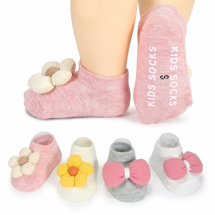 Incolumitas Baby Girl Socks 4-Pack Low Cut Floral Non-Slip Grips Multicolor by Deal US