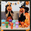 SiliFine 24oz Reusable Plastic Halloween Cups with Lid & Straw 24 Pcs by Deal US