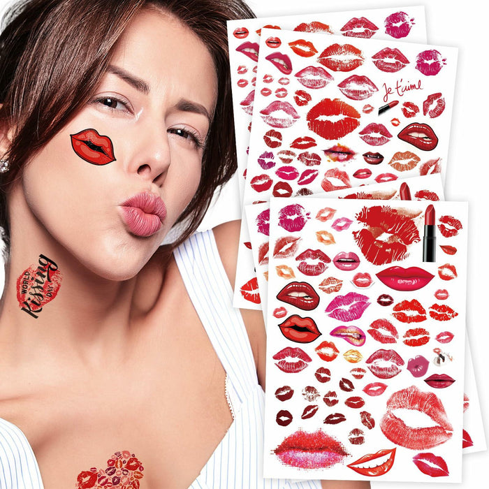 Kotbs Kiss Lips Temporary Tattoo Stickers 4-Pack Multi-colored Adults Kids by Deal US