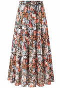 Wielsscca Women's Pleated Floral Chiffon Maxi Skirt Light Green Size L by Deal US