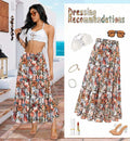 Wielsscca Women's Pleated Floral Chiffon Maxi Skirt Light Green Size L by Deal US
