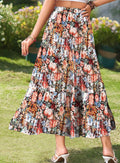 Wielsscca Women's Pleated Floral Chiffon Maxi Skirt Light Green Size L by Deal US