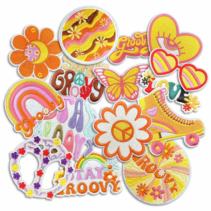 Dakartoon Groovy Patches Embroidery Applique DIY Heat Press 15 Pcs by Deal US
