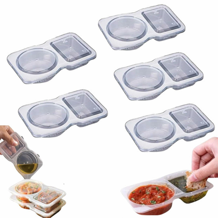 Uioecn 5PCS Double Compartment Condiment Containers with Lids Portable Reusable by Deal US