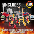 SCS Direct Firefighter Action Figure Playset 100pc Red Rescue Vehicles by Deal US