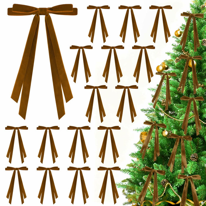 CUPLOOV 24 Pcs Brown Velvet Ribbon Bows 5x7 Inch Christmas Tree Decor by Deal US