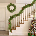 COAZEX 6FT Norfolk Pine Garland Real Touch Greenery with LED Lights Gold Ribbon by Deal US