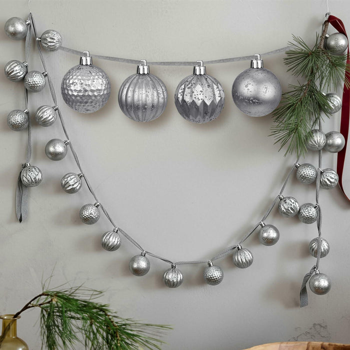 Motionchic 6.5ft Silver 24 Ball 2in Shatterproof Ornament Garland by Deal US