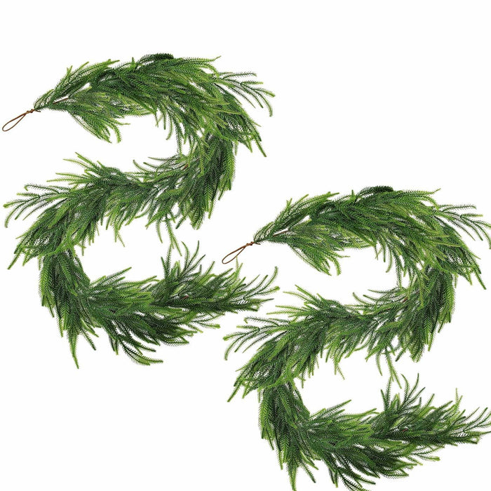 Belle Fleur 2 Pcs Real Touch Norfolk Pine Garland 6FT Green Artificial by Deal US