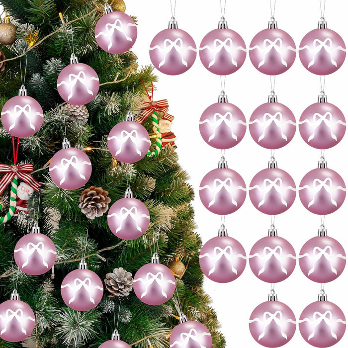 Sosation 24 Pink White Bow Ball Ornaments 1.97 Inch Christmas Tree Decor by Deal US