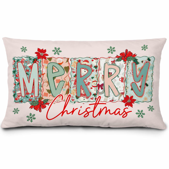 MOLYUB Pink Merry Christmas Floral Pillow Cover 12x20 Inches Polyester by Deal US