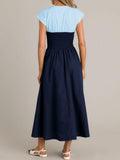 Wenrine Womens Casual Summer Midi Dress Smocked Cap Sleeve Navy Size S by Deal US