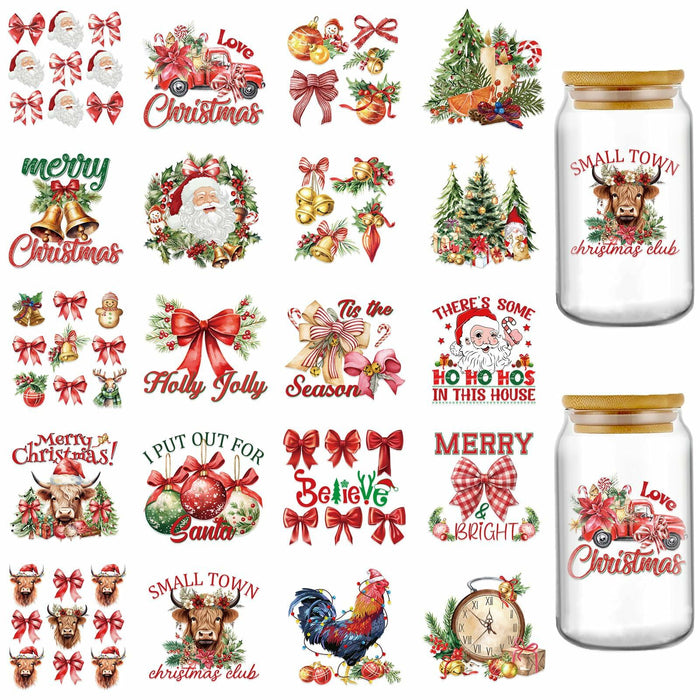 AFRITEE Christmas UV DTF Cup Wraps 20 Sheets 16oz Red Farmhouse Cow Elk by Deal US