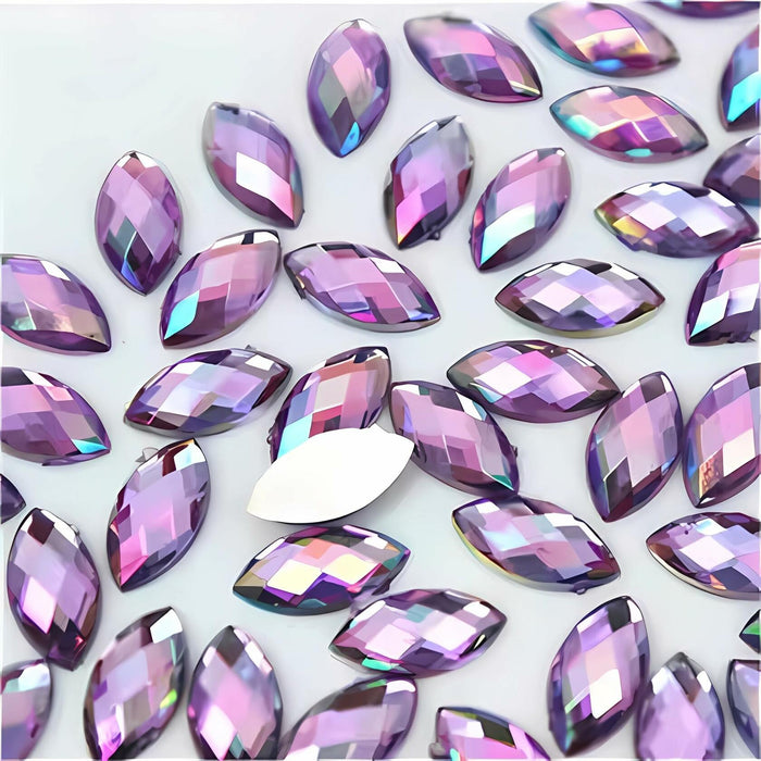 TKDUJH 200pcs 15x7mm Purple AB Acrylic Horse-Eye Flatback Rhinestones by Deal US
