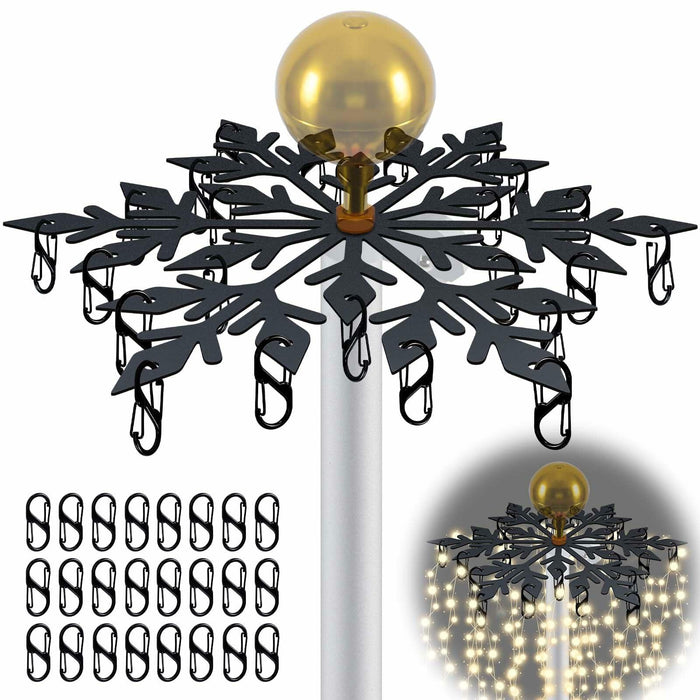 Voccos Christmas Tree Flag Pole Mega Topper Light Hooks Metal Snowflake 24 Hooks by Deal US