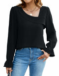 BMJL Womens Asymmetrical Neck Long Sleeve Blouse Beige Size XL by Deal US