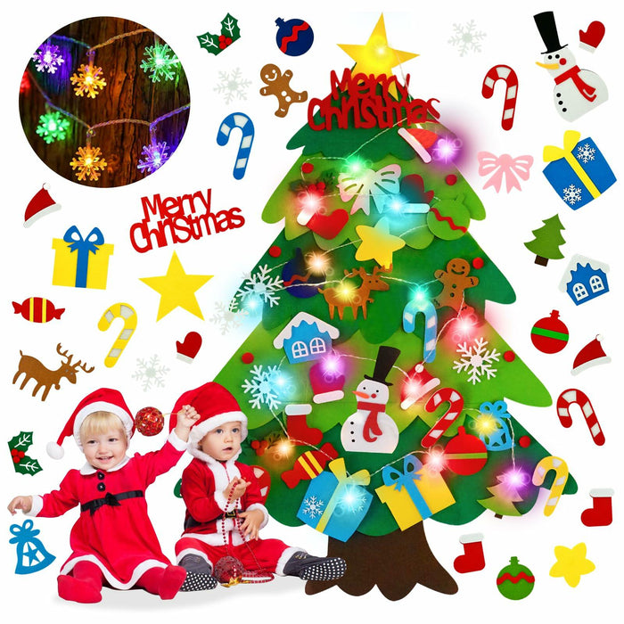 EMPOF Felt Christmas Tree 3.3ft DIY Set w/Lights & 32 Ornaments Colorful by Deal US