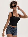 MOSSROZZ Crop Tank Top Black Ribbed Athletic Slim Fit Wide Strap Size XS by Deal US
