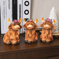 NEROSUN Highland Cow Figurines Set of 3 Brown Resin Scottish Decor by Deal US
