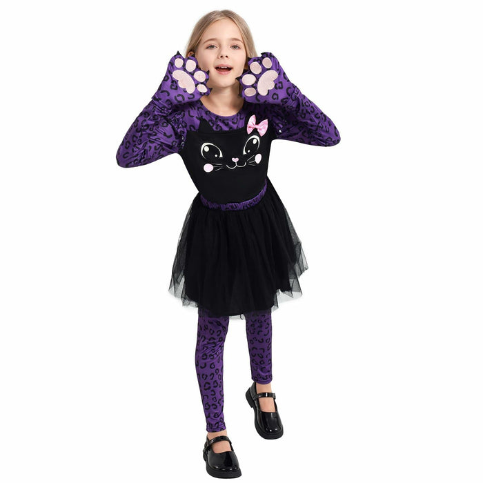 Weixinbuy Girls Leopard Cat Costume Glow Dark Halloween Dress Purple Size 3-4T by Deal US