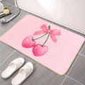 ETYZE Pink Welcome Mat Indoor Front Door Cherry Bow 30x16 Inch Polyester by Deal US