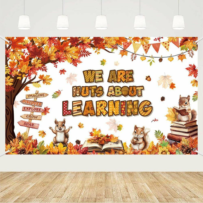 MEHOFOND Fall in Love with Learning Backdrop Autumn Pumpkin Maple 6x3.6ft Orange by Deal US