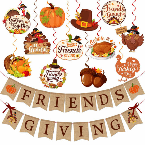 Friendsgiving Party Decorations Banner Hanging Swirls Turkey Pumpkin Maple by Deal US
