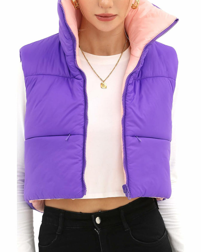 Xeoxarel Women's Puffer Vest Sleeveless Warm Outerwear Purple Pink Size XL by Deal US