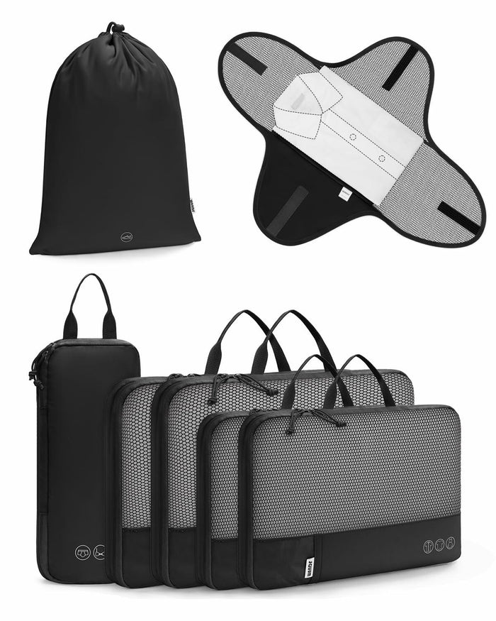 WANDF 7-Pc Compression Packing Cubes Travel Organizer Bags Set Khaki Size Large by Deal US