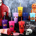 SiliFine 24oz Reusable Plastic Halloween Cups with Lid & Straw 24 Pcs by Deal US