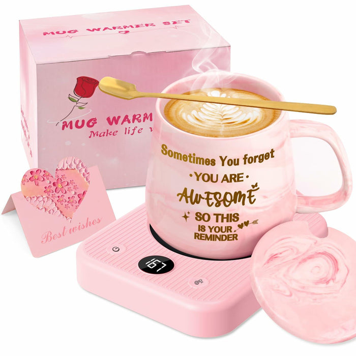 Waipfaru Coffee Mug Warmer & You Are Awesome Mug Set, 3 Temp Settings Black by Deal US