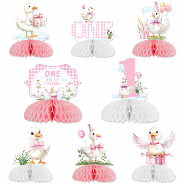 Jollyboom Goose Birthday Decorations 8pcs Pink 1st Birthday Table Decor by Deal US