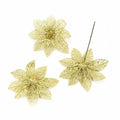 Wironlst 24pcs Gold Glitter Poinsettia Christmas Tree Ornaments 3 Sizes by Deal US
