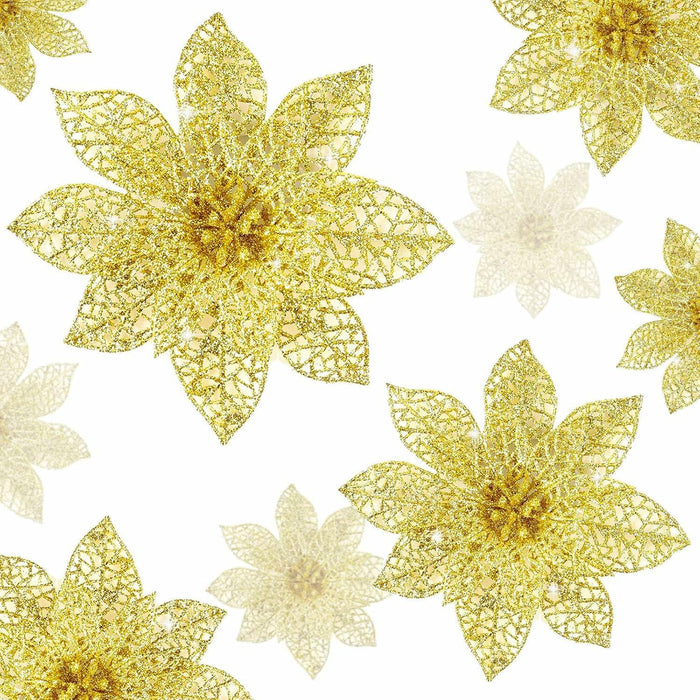 Wironlst 24pcs Gold Glitter Poinsettia Christmas Tree Ornaments 3 Sizes by Deal US