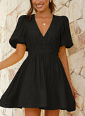 Outfeel Women Mini Dress Puff Sleeve V Neck High Waist Black Size M by Deal US